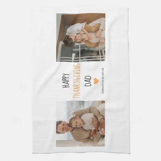 Modern Collage Photo & Happy Thanksgiving Dad Theedoek (Verticaal)