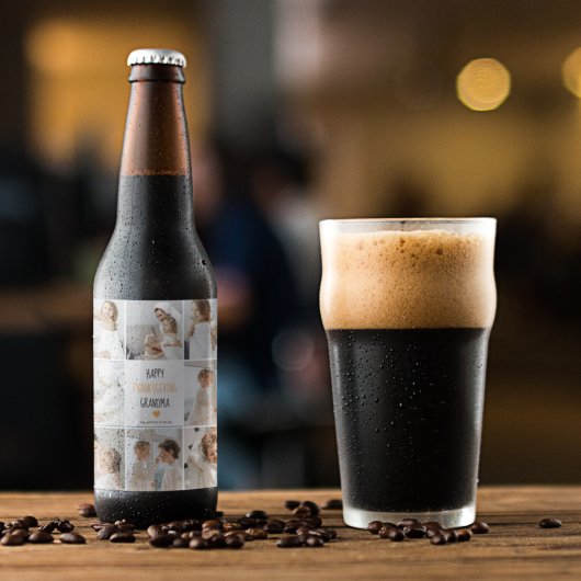 Modern Collage Photo Happy Thanksgiving Grandma Bier Etiket