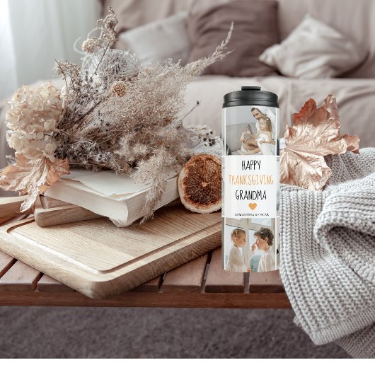 Modern Collage Photo Happy Thanksgiving Grandma Thermosbeker