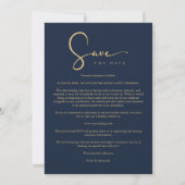 Modern Collage Wedding Navy Blue & Faux Gold Scrip Save The Date (Achterkant)