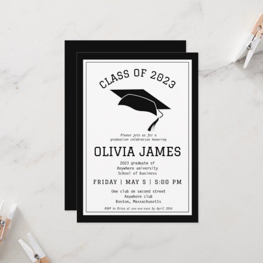 Modern college afstudeerfeest kaart (Voorkant / Achterkant in situ)