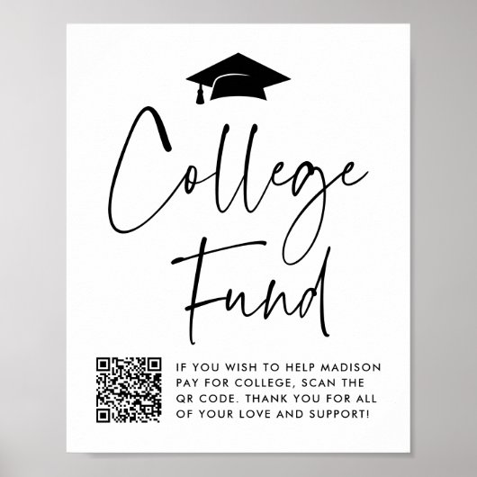 Modern College Fund Afstuderen QR Code Sign Poster (Voorkant)