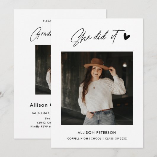 Modern College Graduation Party Fotouitnodiging Kaart (Voorkant / Achterkant)