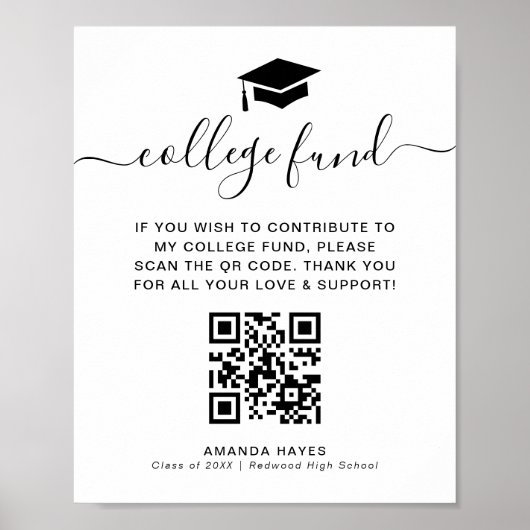 Modern Collegefonds Donatie QR Code Bord Poster (Voorkant)