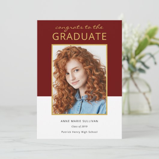 Modern Color Block Photo Afstuderen Celebration Kaart (Staand voorkant)