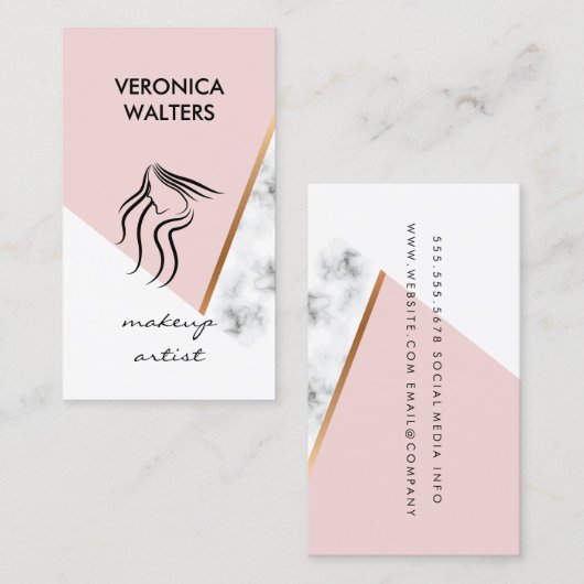 Modern Color Block | Roze | Marmer Visitekaartje (Voorkant / Achterkant)