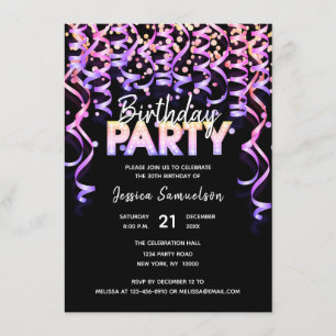 Modern Color Streamers Confetti BIRTHDAY PARTY Kaart