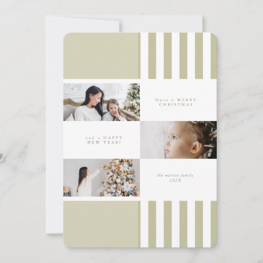 Modern Colorblock Green Stripe Christmas Photo Feestdagenkaart (Voorkant)