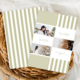 Modern Colorblock Green Stripe Christmas Photo Feestdagenkaart