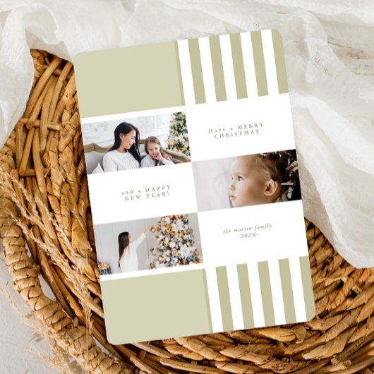 Modern Colorblock Green Stripe Christmas Photo Feestdagenkaart