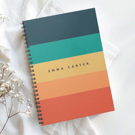 Modern colorblock horizontaal gestreept monogram notitieboek