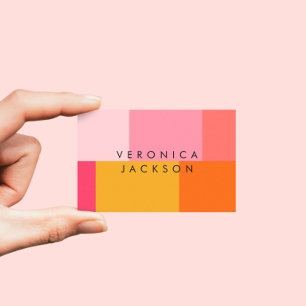 Modern Colorblock Roze en Sinaasappel Visitekaartje