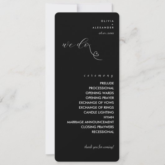 Modern Colorblock Wedding Programma | Wit op zwart (Voorkant)