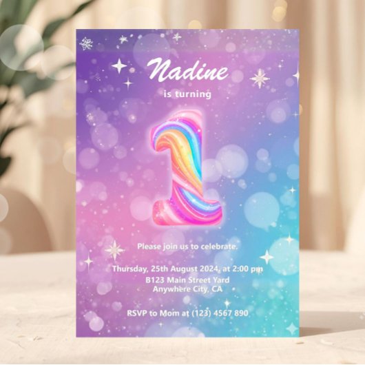 Modern Colorful 1st Birthday Rainbow Foil Kaart