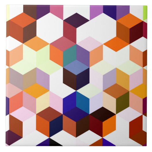 Modern Colorful 3d Cubes and Hexagons pattern Tegeltje (Voorkant)