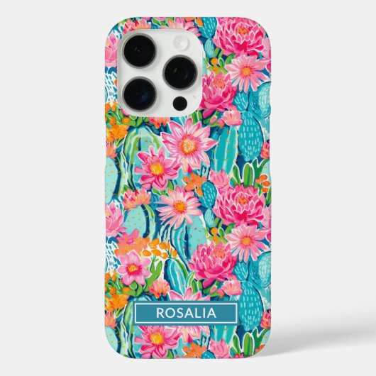 Modern Colorful Blooming Cacti Personalized Case-Mate iPhone Case (Achterkant)