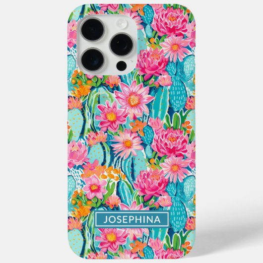 Modern Colorful Blooming Cacti Personalized Case-Mate iPhone Case (Achterkant)