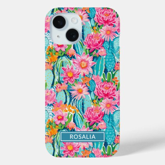 Modern Colorful Blooming Cacti Personalized Case-Mate iPhone Case (Achterkant)