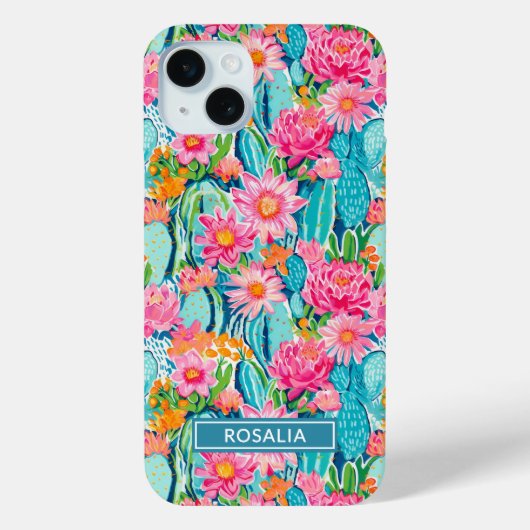 Modern Colorful Blooming Cacti Personalized Case-Mate iPhone Case (Achterkant)