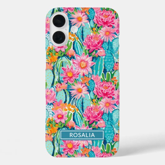 Modern Colorful Blooming Cacti Personalized Case-Mate iPhone Case (Achterkant)