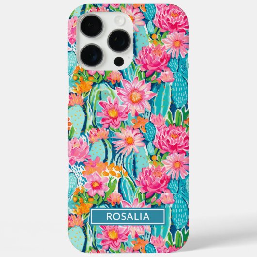 Modern Colorful Blooming Cacti Personalized Case-Mate iPhone Case (Achterkant)