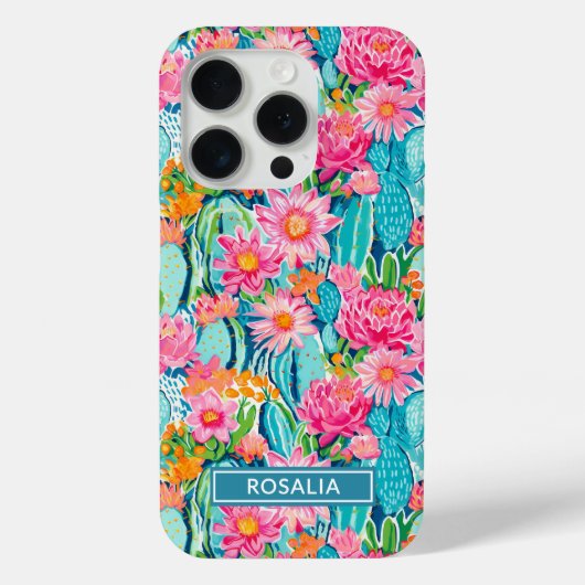 Modern Colorful Blooming Cacti Personalized Case-Mate iPhone Case (Achterkant)