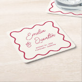 Modern Colorful Bold Wavy Frame Retro Wedding Kartonnen Onderzetters (Schuin)