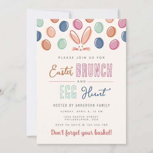 Modern Colorful Bunny Ear Easter Brunch & Egg Hunt Kaart (Voorkant)