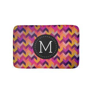 Modern Colorful Chevron Black Monogram Badmat