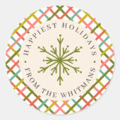 Modern Colorful Crisscross Snowflake Christmas  Ronde Sticker (Voorkant)