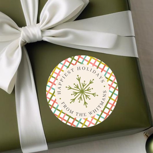 Modern Colorful Crisscross Snowflake Christmas  Ronde Sticker