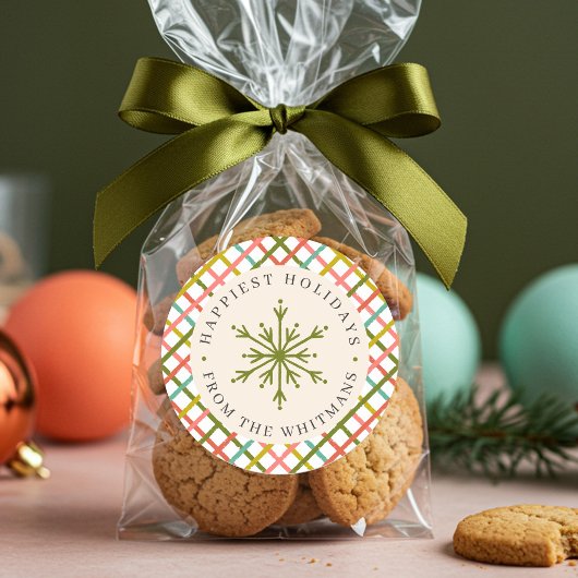 Modern Colorful Crisscross Snowflake Christmas  Ronde Sticker