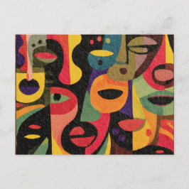 Modern Colorful Cubism Abstract Faces Postcard Briefkaart