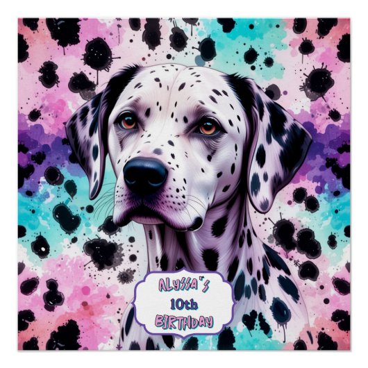 Modern Colorful Dalmatian Birthday Party Perfect Poster (Voorkant)