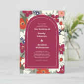 Modern Colorful Floral Boho Chic Retro Wedding Kaart (Staand voorkant)