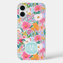 Modern Colorful Floral Garden Monogrammed Case-Mat