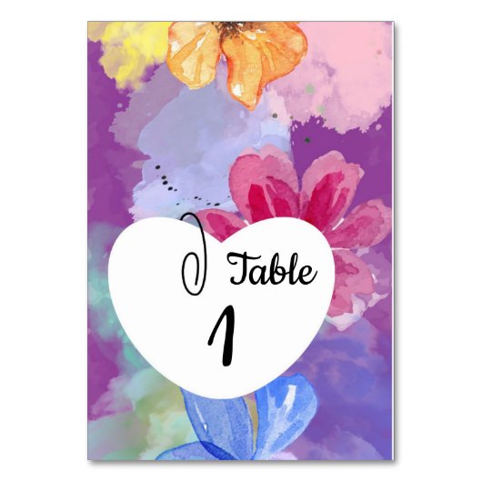 Modern Colorful Floral Table Card Wedding  Kaart (Voorkant)