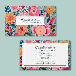Modern Colorful Flowers Pink Teal Visitekaartje