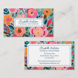 Modern Colorful Flowers Pink Teal Visitekaartje