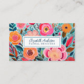 Modern Colorful Flowers Pink Teal Visitekaartje (Voorkant)