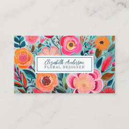 Modern Colorful Flowers Pink Teal Visitekaartje
