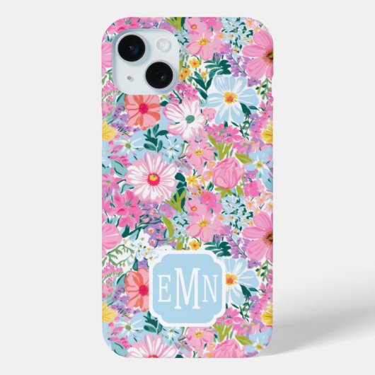 Modern Colorful Garden Monogrammed Case-Mate iPhone Case (Achterkant)
