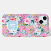 Modern Colorful Garden Monogrammed Case-Mate iPhone Case (Achterkant (horizontaal))