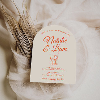 Modern Colorful Hand Drawn Retro Arched Wedding Kaart