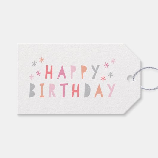 Modern Colorful Happy Birthday roze Cadeaulabel (Voorkant (Horizontaal))