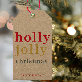 Modern Colorful Holly Jolly Feestdagen Cadeaulabel