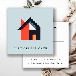 Modern Colorful House Blue Orange Gift Certificate Vierkante Visitekaartje