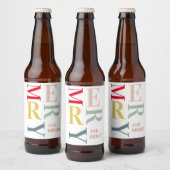 Modern Colorful Merry en Bright | PRETTIGE FEESTDA Bier Etiket (Flessen)