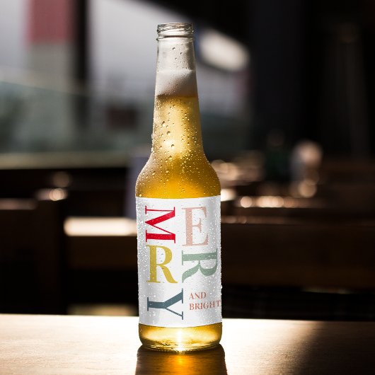 Modern Colorful Merry en Bright | PRETTIGE FEESTDA Bier Etiket