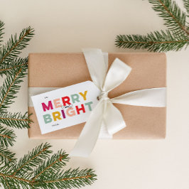 Modern Colorful Merry en Bright Twine Cadeaulabel